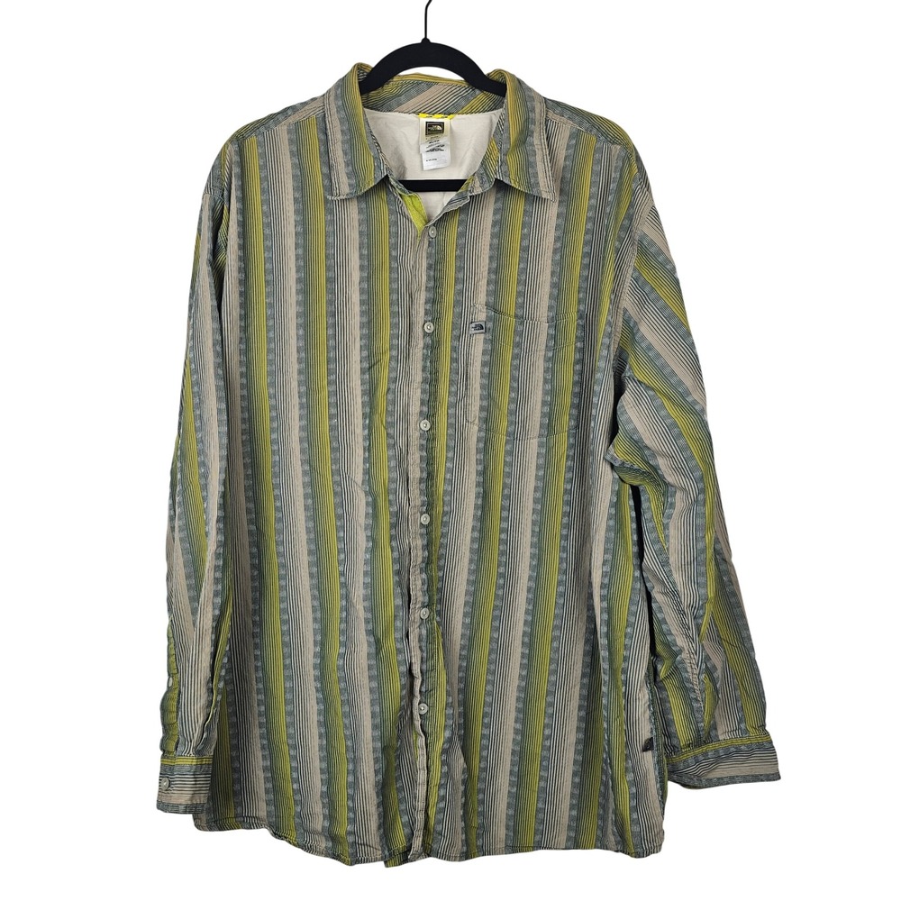 The North Face A5 Series Men's XL Green Striped Long‎ Sleeve Button Up Shirt